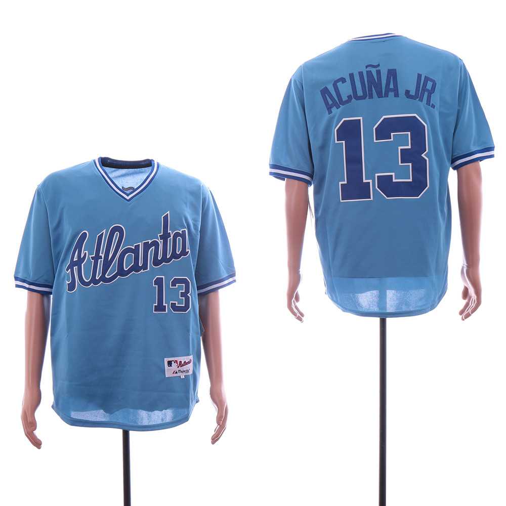 Braves 13 Ronald Acuna Jr. Light Blue Throwback Jersey Sguo,We sell and wholesale Braves 13 Ronald Acuna Jr. Light Blue Throwback Jersey Sguo on line form chian!